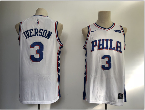 76ers 3 Allen Iverson White Nike Swingman Jersey