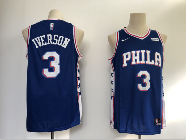 76ers 3 Allen Iverson Blue Nike Swingman Jersey