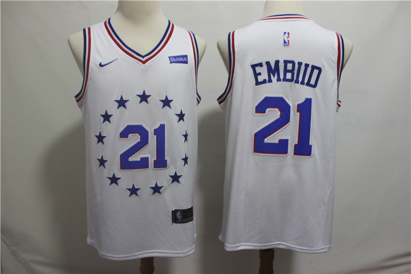 76ers 21 Joel Embiid White 2018-19 Earned Edition Nike Swingman Jersey