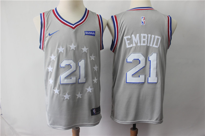 76ers 21 Joel Embiid Gray 2018-19 City Edition Nike Swingman Jersey