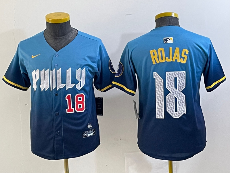 Youth Philadelphia Phillies #18 Johan Rojas Blue 2024 City Connect Limited Stitched jerseys 2 Youth Philadelphia Phillies #18 Johan Rojas Blue 2024 City Connect Limited Stitched jerseys 2