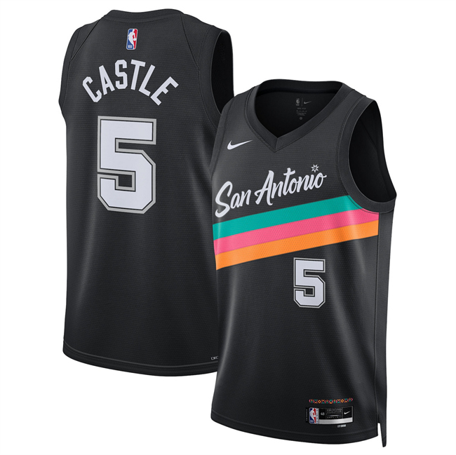 Custom Men's San Antonio Spurs #5 Stephon Castle Black 2025 26 City Edition Stitched Basketball Jersey