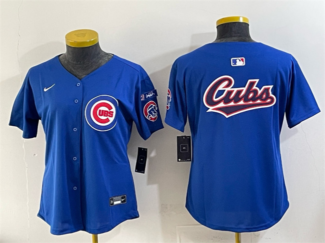 Women's Chicago Cubs Team Big Logo Royal 'Ryne Sandberg Tribute' Vapor Limited V3 Stitched Baseball Jersey(Run Small)