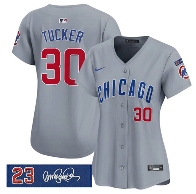 Women's Chicago Cubs #30 Kyle Tucker Gray 'Ryne Sandberg Tribute' Vapor Limited V3 Stitched Baseball Jersey(Run Small) Women's Chicago Cubs #30 Kyle Tucker Gray 'Ryne Sandberg Tribute' Vapor Limited V3 Stitched Baseball Jersey(Run Small)