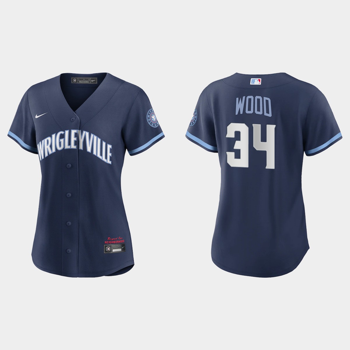 Chicago Cubs #34 Kerry Wood Women's Nike 2021 City Connect Navy MLB Jersey