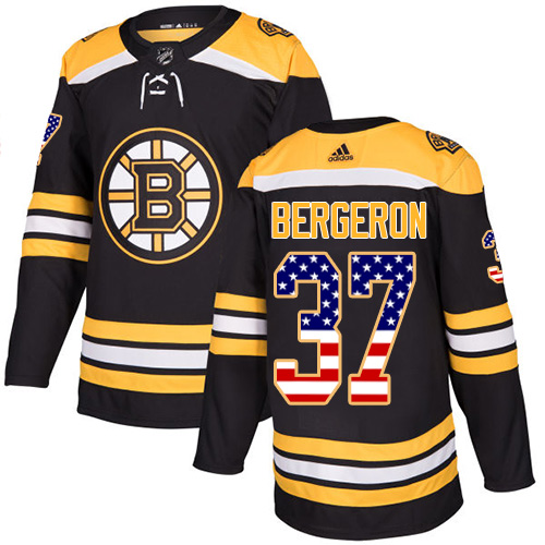 Adidas Bruins #37 Patrice Bergeron Black Home Authentic USA Flag Stitched NHL Jersey Adidas Bruins #37 Patrice Bergeron Black Home Authentic USA Flag Stitched NHL Jersey