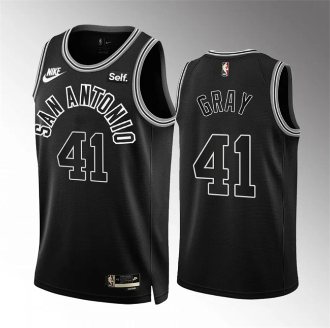 Men's San Antonio Spurs #41 Raiquan Gray 2022 23 Black Classic Edition Stitched Basketball Jersey