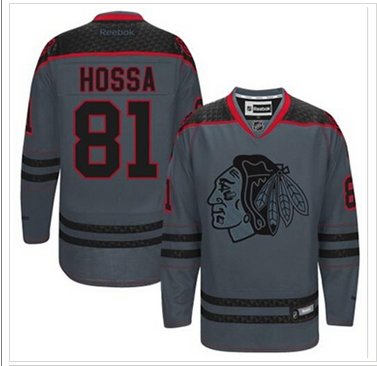 Chicago Blackhawks #81 Marian Hossa Charcoal Cross Check Fashion Stitched NHL Jersey