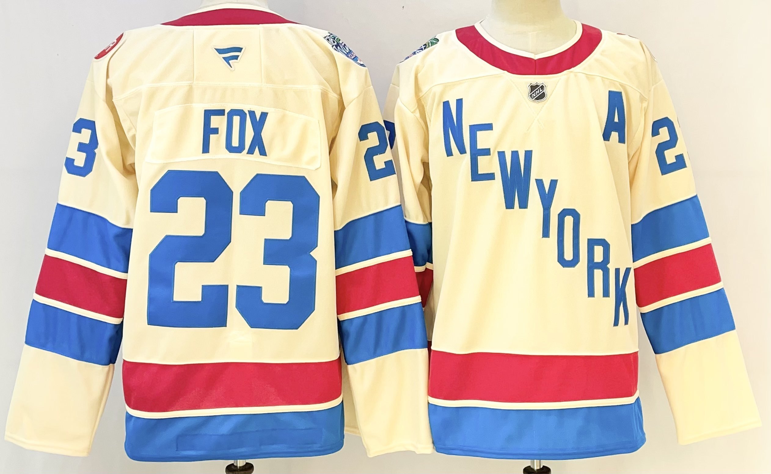 Men's New York Rangers #23 Adam Fox Beige 2025-26 Winter Classic With A Patch Stitched Hockey Men's New York Rangers #23 Adam Fox Beige 2025-26 Winter Classic With A Patch Stitched Hockey