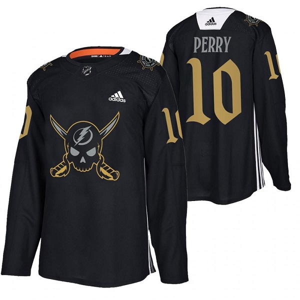 Men's Tampa Bay Lightning #10 Corey Perry Black Gasparilla Inspired Pirate-Themed Warmup Stitched Jersy Men's Tampa Bay Lightning #10 Corey Perry Black Gasparilla Inspired Pirate-Themed Warmup Stitched Jersy