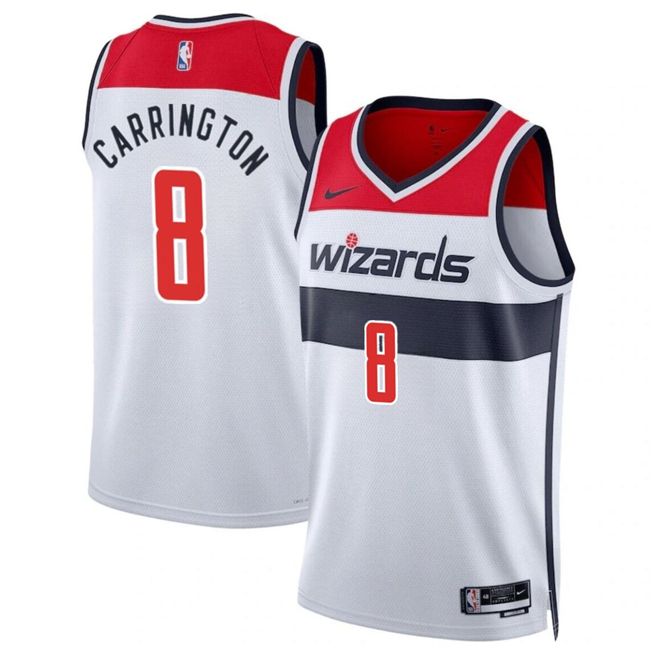 Men's Washington Wizards #8 Carlton Carrington White Association Edition Stitched Basketball Jersey