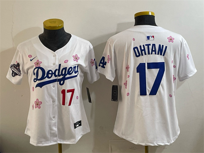 omen's Los Angeles Dodgers #17 Shohei Ohtani White 2025 World Series Champions Patch Tokyo Series Limited Stitched Baseball Jersey(Run Small)