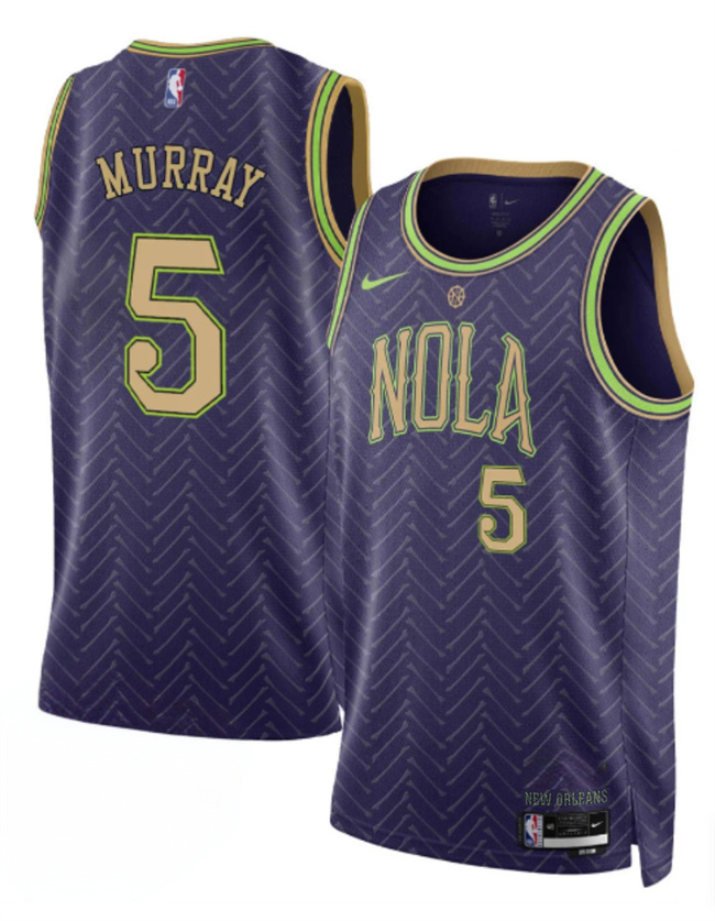 Men's New Orleans Pelicans #5 Dejounte Murray Purple 2024-25 City Ediiton Stitched Basketball Jersey Men's New Orleans Pelicans #5 Dejounte Murray Purple 2024-25 City Ediiton Stitched Basketball Jersey
