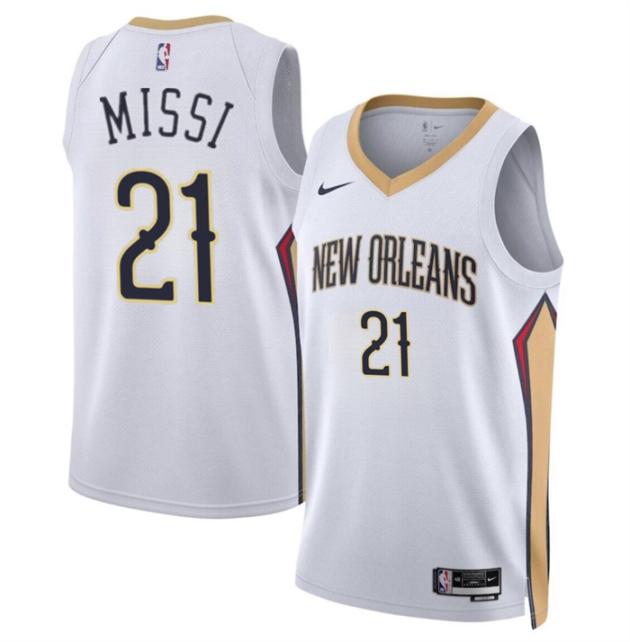 Men's New Orleans Pelicans #21 Yves Missi White 2024 Draft Association Edition Stitched Basketball Jersey Men's New Orleans Pelicans #21 Yves Missi White 2024 Draft Association Edition Stitched Basketball Jersey
