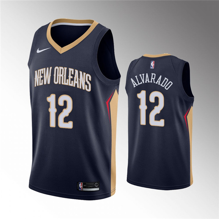 Men's New Orleans Pelicans #12 Jose Alvarado Navy Icon Edition Stitched Jersey Men's New Orleans Pelicans #12 Jose Alvarado Navy Icon Edition Stitched Jersey