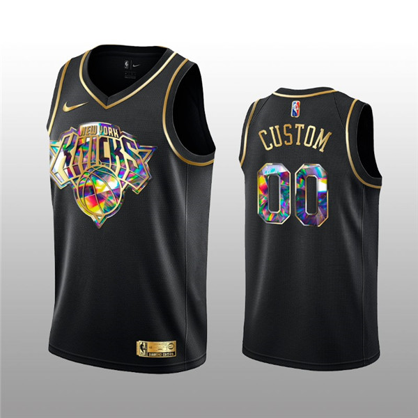 Men's New York Knicks Active Player Custom 2021 22 Black Golden Edition 75th Anniversary Diamond Logo Stitched Basketball Jersey Men's New York Knicks Active Player Custom 2021 22 Black Golden Edition 75th Anniversary Diamond Logo Stitched Basketball Jersey