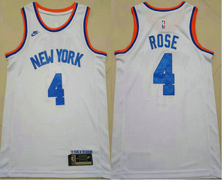 Men's New York Knicks #4 Derrick Rose White NEW 2021 Nike Swingman Stitched Jersey Men's New York Knicks #4 Derrick Rose White NEW 2021 Nike Swingman Stitched Jersey
