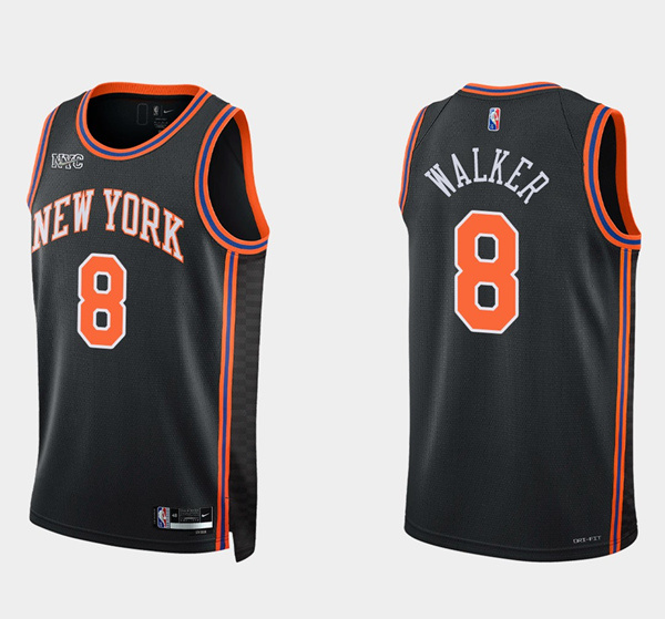 New Yok Knicks #8 Kemba Walker Black 75th Anniversary Stitched Swingman Basketball Jersey New Yok Knicks #8 Kemba Walker Black 75th Anniversary Stitched Swingman Basketball Jersey