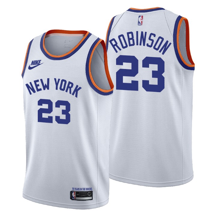 New York Knicks #23 Mitchell Robinson Men's Nike Releases Classic Edition NBA 75th Anniversary Jersey White New York Knicks #23 Mitchell Robinson Men's Nike Releases Classic Edition NBA 75th Anniversary Jersey White