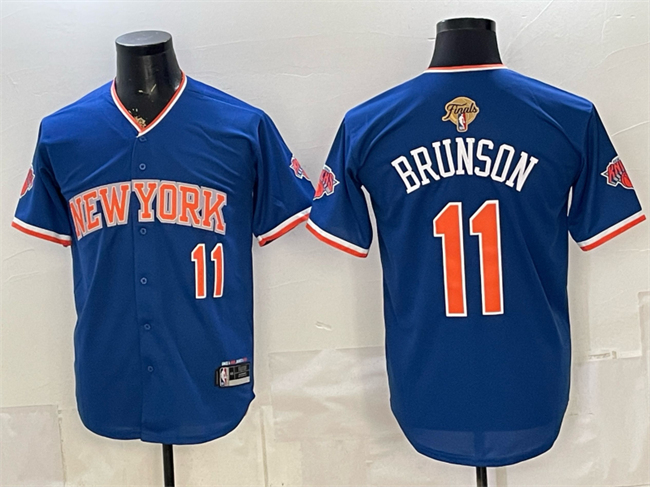 Men's New Yok Knicks #11 Jalen Brunson Blue 2026 Finals Patch Stitched Baseball Jersey