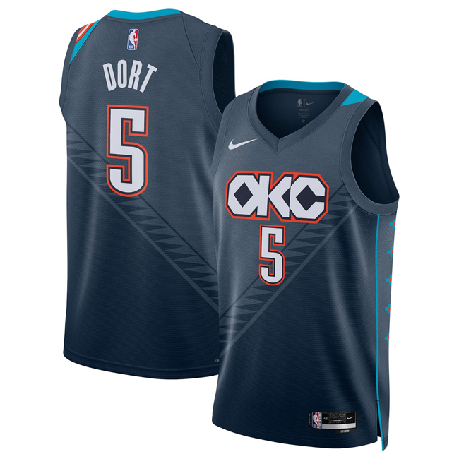 Men's Oklahoma City Thunder #5 Luguentz Dort Navy 2025 26 City Edition Stitched Basketball Jersey