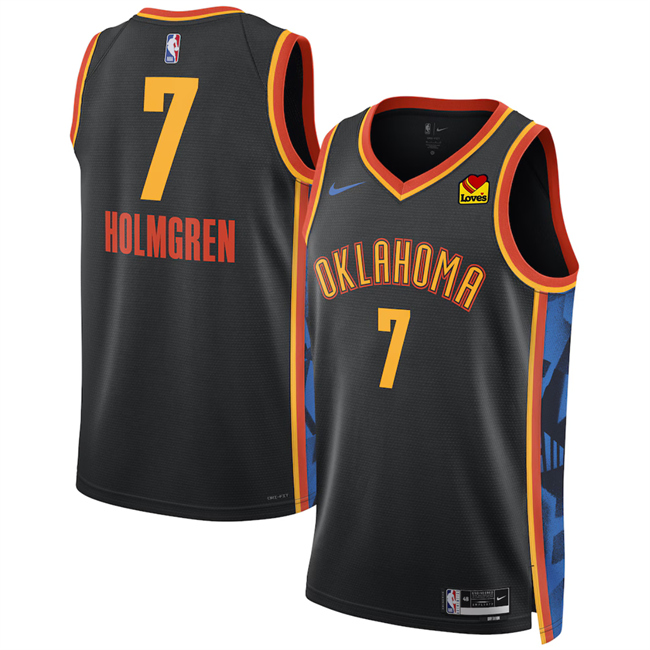 Men's Oklahoma City Thunder #7 Chet Holmgren Black 2024 25 City Edition Stitched Basketball Jersey Men's Oklahoma City Thunder #7 Chet Holmgren Black 2024 25 City Edition Stitched Basketball Jersey