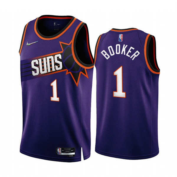 Men's Phoenix Suns #1 Devin Booker 2022 23 Purple 75th Anniversary Icon Edition Stitched Jersey Men's Phoenix Suns #1 Devin Booker 2022 23 Purple 75th Anniversary Icon Edition Stitched Jersey