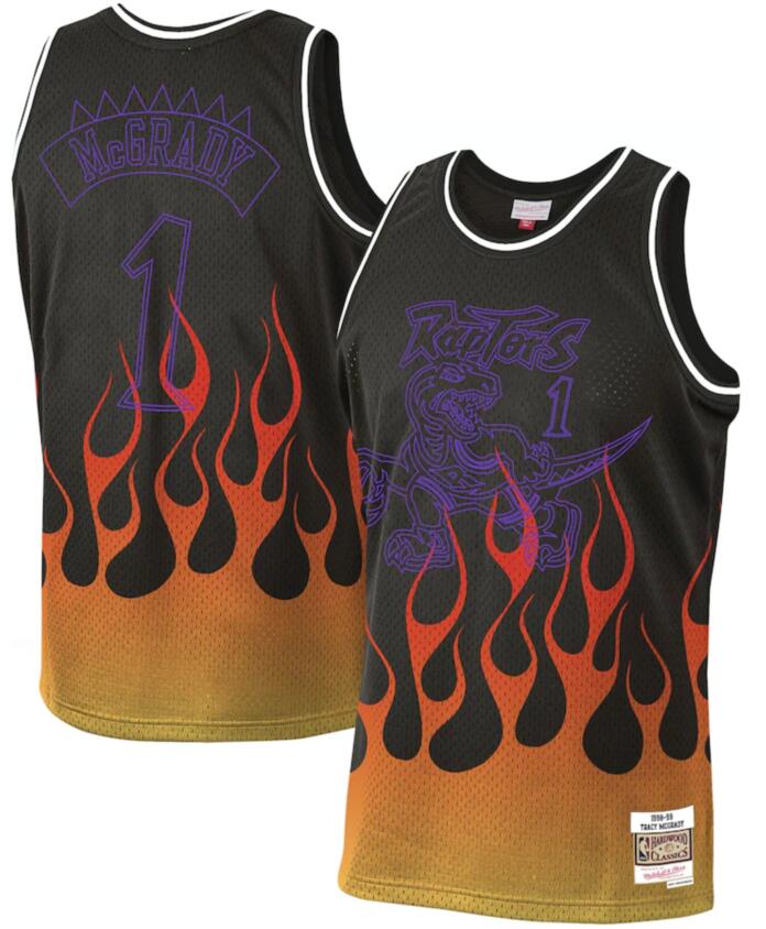 Raptors 1 Tracy McGrady Black 1998-99 Hardwood Classics Flames Swingman Jersey