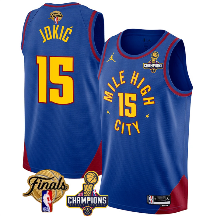 Custom Men's Denver Nuggets Active Player Custom Blue 2023 Nuggets Champions Patch And Finals Patch Statemenr Edition Stitched Basketball Jersey