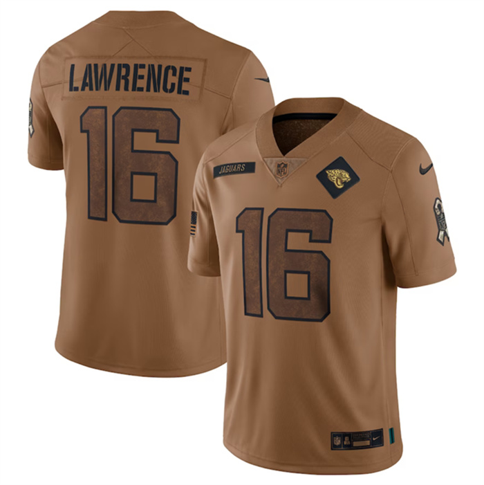 Men's Jacksonville Jaguars #16 Trevor Lawrence 2023 Brown Salute To Service Vapor Untouchable Limited Stitched Jersey Men's Jacksonville Jaguars #16 Trevor Lawrence 2023 Brown Salute To Service Vapor Untouchable Limited Stitched Jersey