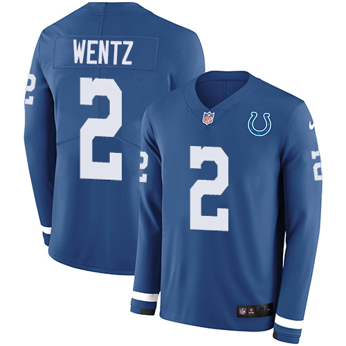 Indianapolis Colts #2 Carson Wentz Royal Blue Team Color Men's Stitched NFL Limited Therma Long Sleeve Jersey Indianapolis Colts #2 Carson Wentz Royal Blue Team Color Men's Stitched NFL Limited Therma Long Sleeve Jersey
