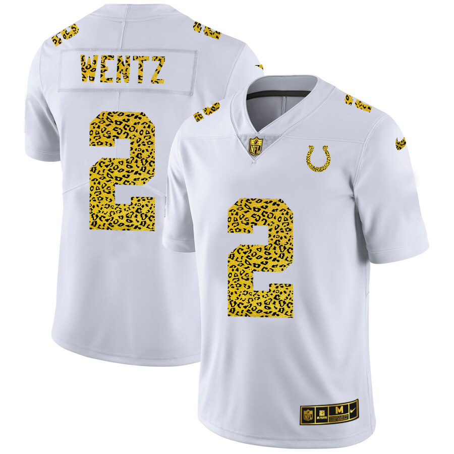 Indianapolis Colts #2 Carson Wentz Men's Nike Flocked Leopard Print Vapor Limited NFL Jersey White Indianapolis Colts #2 Carson Wentz Men's Nike Flocked Leopard Print Vapor Limited NFL Jersey White