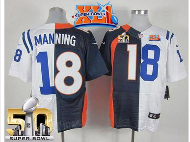 Nike Colts #18 Peyton Manning Navy BlueWhite Super Bowl XLI & Super Bowl 50 Men's Stitched NFL Elite Split Broncos Jersey