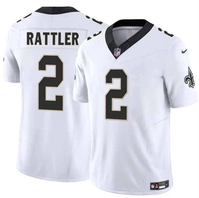 Men's New Orleans Saints #2 Spencer Rattler White 2025 F.U.S.E Vapor Limited Stitched Football Jersey Men's New Orleans Saints #2 Spencer Rattler White 2025 F.U.S.E Vapor Limited Stitched Football Jersey