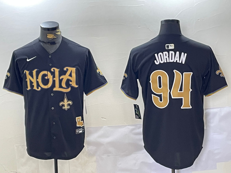 Men's New Orleans Saints #94 Cameron Jordan Black Cool Base Stitched Baseball Jersey 2 Men's New Orleans Saints #94 Cameron Jordan Black Cool Base Stitched Baseball Jersey 2