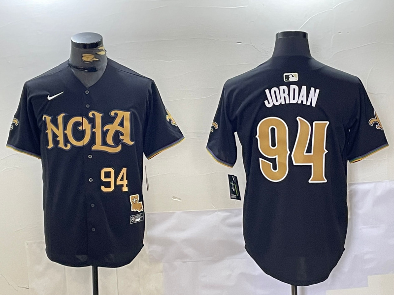Men's New Orleans Saints #94 Cameron Jordan Black Cool Base Stitched Baseball Jersey 1