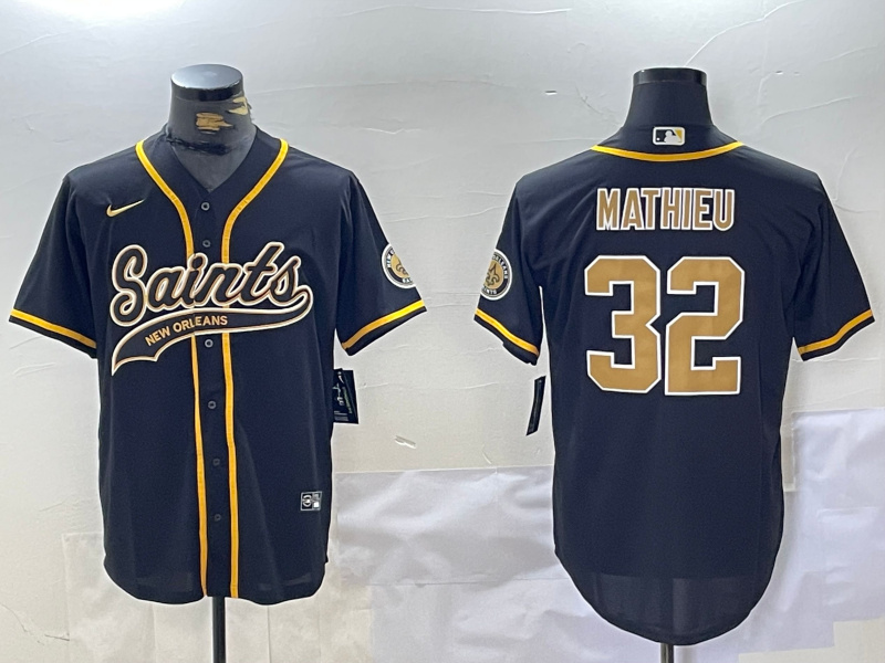 Men's New Orleans Saints #32 Tyrann Mathieu Black Cool Base Stitched Baseball Jersey 1