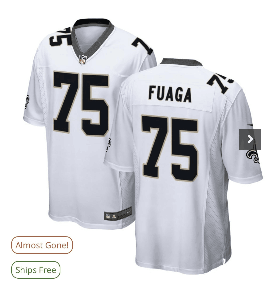 Men's New Orleans Saints #75 Taliese Fuaga White Vapor Limited Stitched Football Jersey