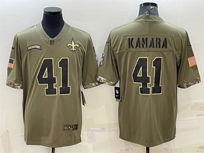 Men's New Orleans Saints #41 Alvin Kamara Olive 2022 Salute To Service Limited Stitched Jersey Men's New Orleans Saints #41 Alvin Kamara Olive 2022 Salute To Service Limited Stitched Jersey