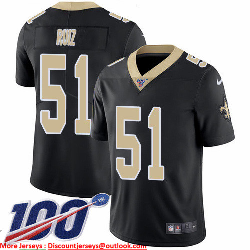 Nike Saints #51 Cesar Ruiz Black Team Color Men's Stitched NFL 100th Season Vapor Untouchable Limited Jersey