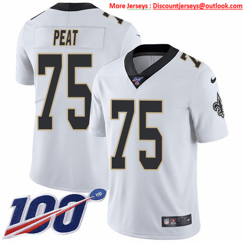 Nike Saints #75 Andrus Peat White Men's Stitched NFL 100th Season Vapor Untouchable Limited Jersey