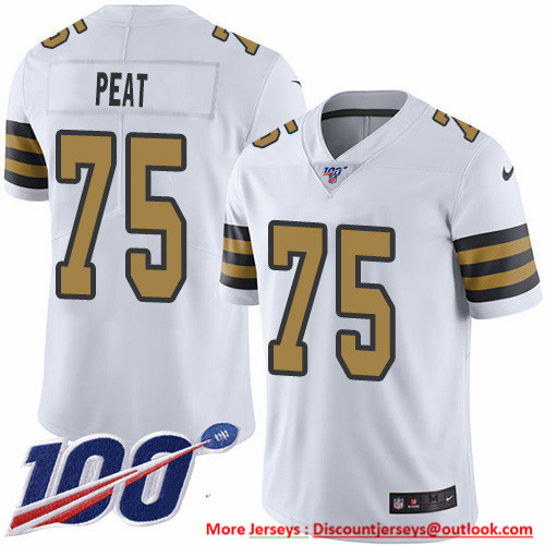 Nike Saints #75 Andrus Peat White Men's Stitched NFL Limited Rush 100th Season Jersey