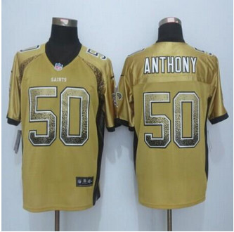New New Orleans Saints #50 Stephone Anthony Gold Men's Stitched NFL Elite Drift Fashion Jersey
