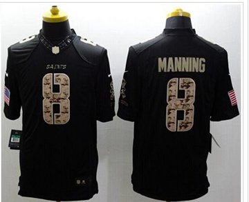 NEW New Orleans Saints #8 Archie Manning Black Salute To Service Jersey