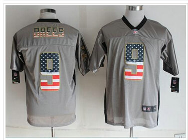 NEW New Orleans Saints #9 Drew Brees Grey NFL Elite USA Flag Fashion Jersey