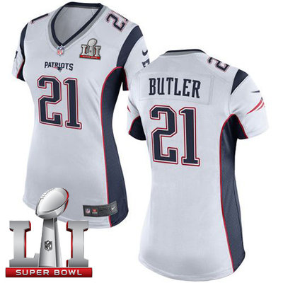 Nike Patriots #21 Malcolm Butler White Super Bowl LI 51 Women's Stitched NFL New Elite Jersey