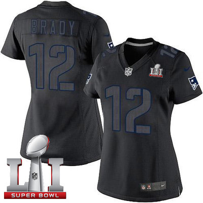Nike Patriots #12 Tom Brady Black Impact Super Bowl LI 51 Women's Stitched NFL Limited Jersey