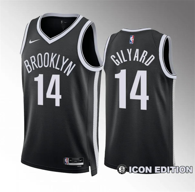 Men's Brooklyn Nets #14 Jacob Gilyard Black Icon Edition Stitched Basketball Jersey Men's Brooklyn Nets #14 Jacob Gilyard Black Icon Edition Stitched Basketball Jersey