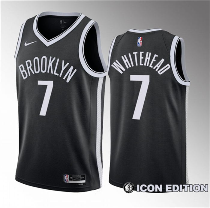 Men's Brooklyn Nets #7 Dariq Whitehead Black 2023 Draft Icon Edition Stitched Basketball Jersey Men's Brooklyn Nets #7 Dariq Whitehead Black 2023 Draft Icon Edition Stitched Basketball Jersey
