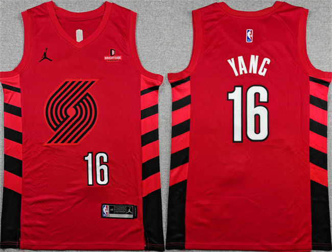 Men's Portland Trail Blazers #16 Yang Hansen Red Statement Edition Stitched Basketball Jersey Men's Portland Trail Blazers #16 Yang Hansen Red Statement Edition Stitched Basketball Jersey